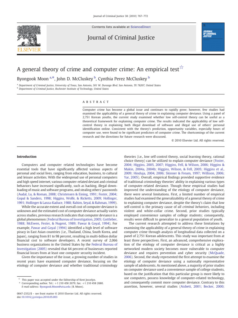 A General Theory of Crime and Computer Crime An Empirical Test | PDF ...