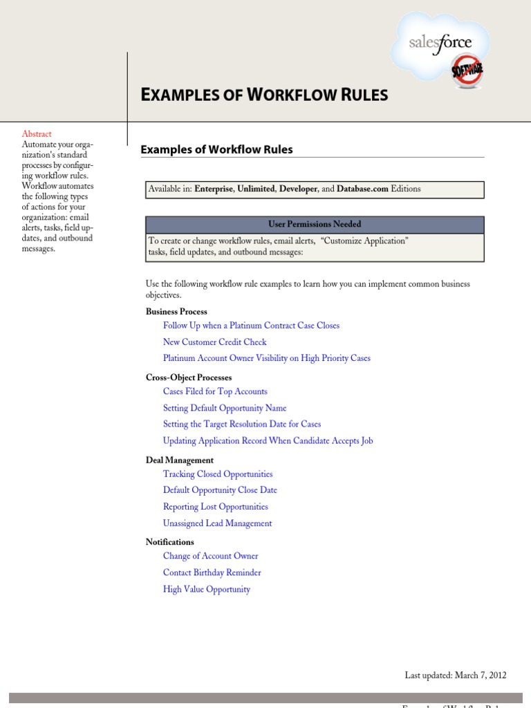 Salesforce Workflow Rule Examples | PDF | Business Process | Service ...