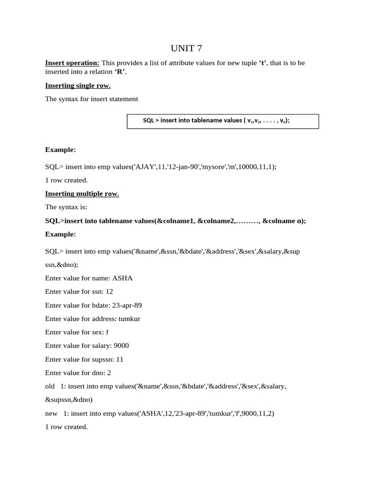 SQL Insert, Delete, Update Operations | PDF | Table (Database) | Sql