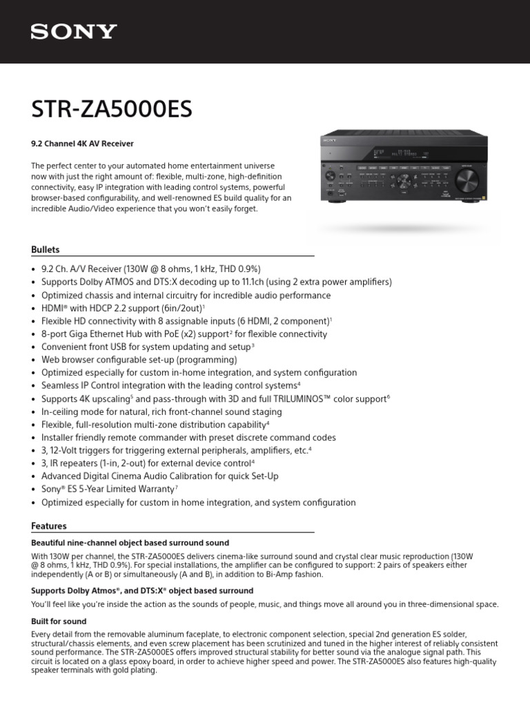 Sony STR-ZA5000ES 9.2 AV Receiver | PDF | Hdmi | Film And Video Technology