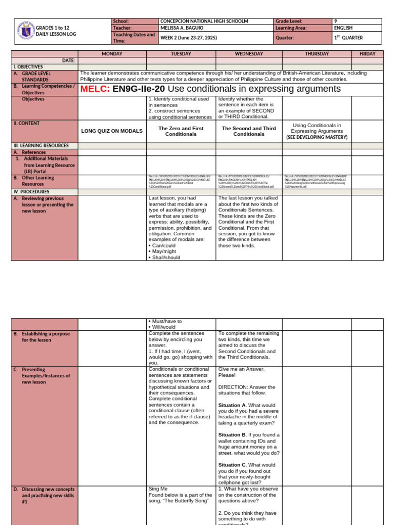 ENGLISH 9 Q1 W2 Use Conditionals in Expressing Arguments | PDF ...