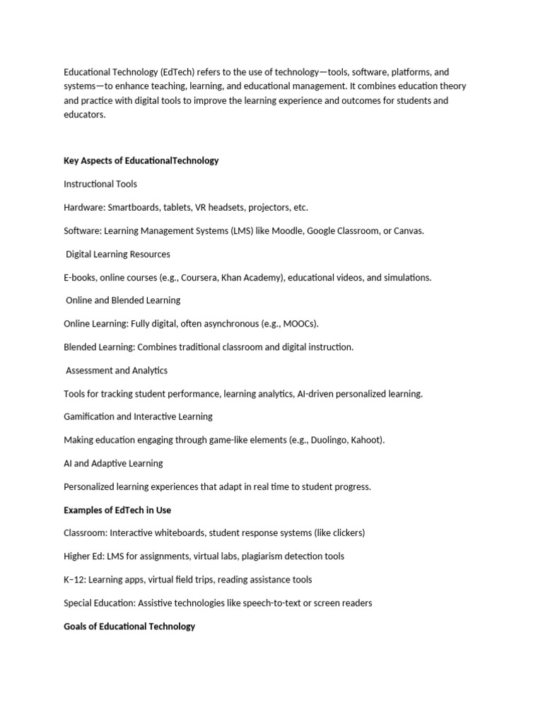 Key Aspects of Educational Technology | PDF | Educational Technology ...