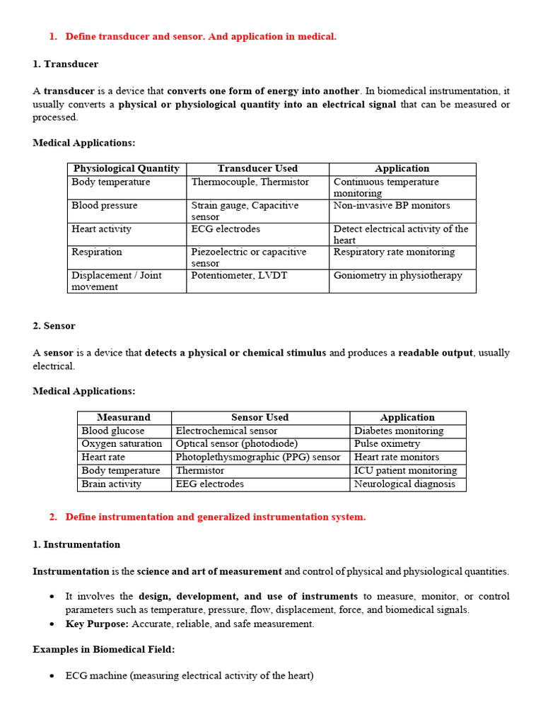 Biomedical Sensors and Transducers Overview | PDF | Monitoring ...