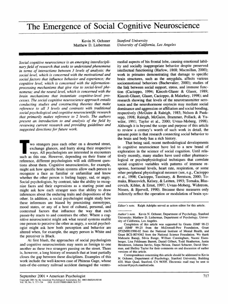 The Emergence of Social Cognitive Neuroscience | PDF