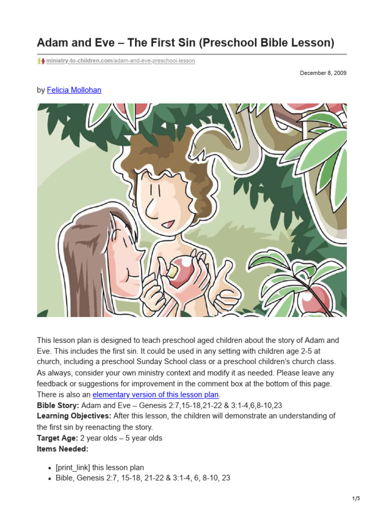 Adam and Eve: First Sin Lesson for Kids | PDF | Serpents In The Bible ...