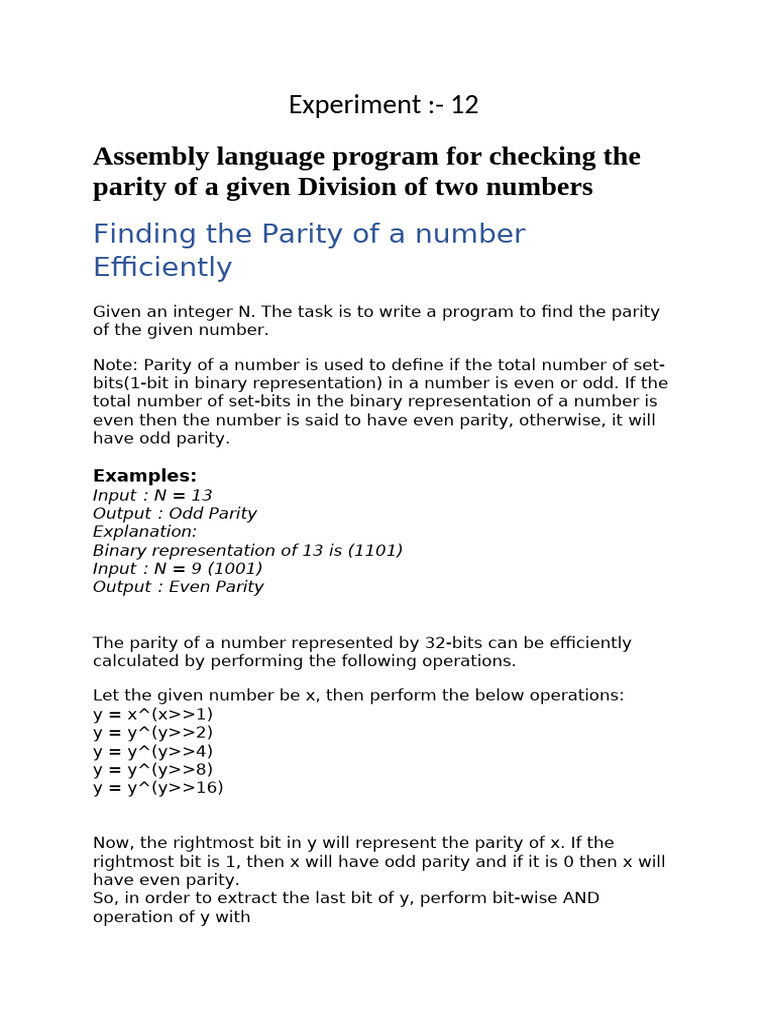 Assembly Program for Number Parity Check | PDF
