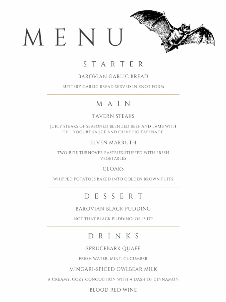 Strahd Dinner Menu | PDF
