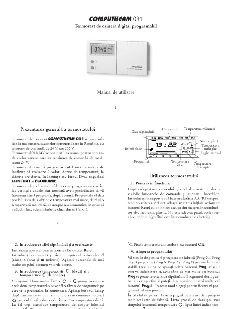 Termostat Computherm 091 Manual Utilizare | PDF