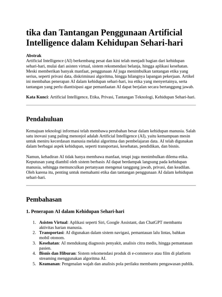 Etika dan Tantangan AI Sehari-hari | PDF