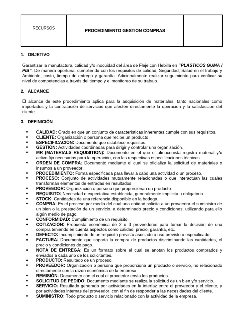 Procedimiento de Gestión de Compras | PDF | Calidad (comercial) | Business