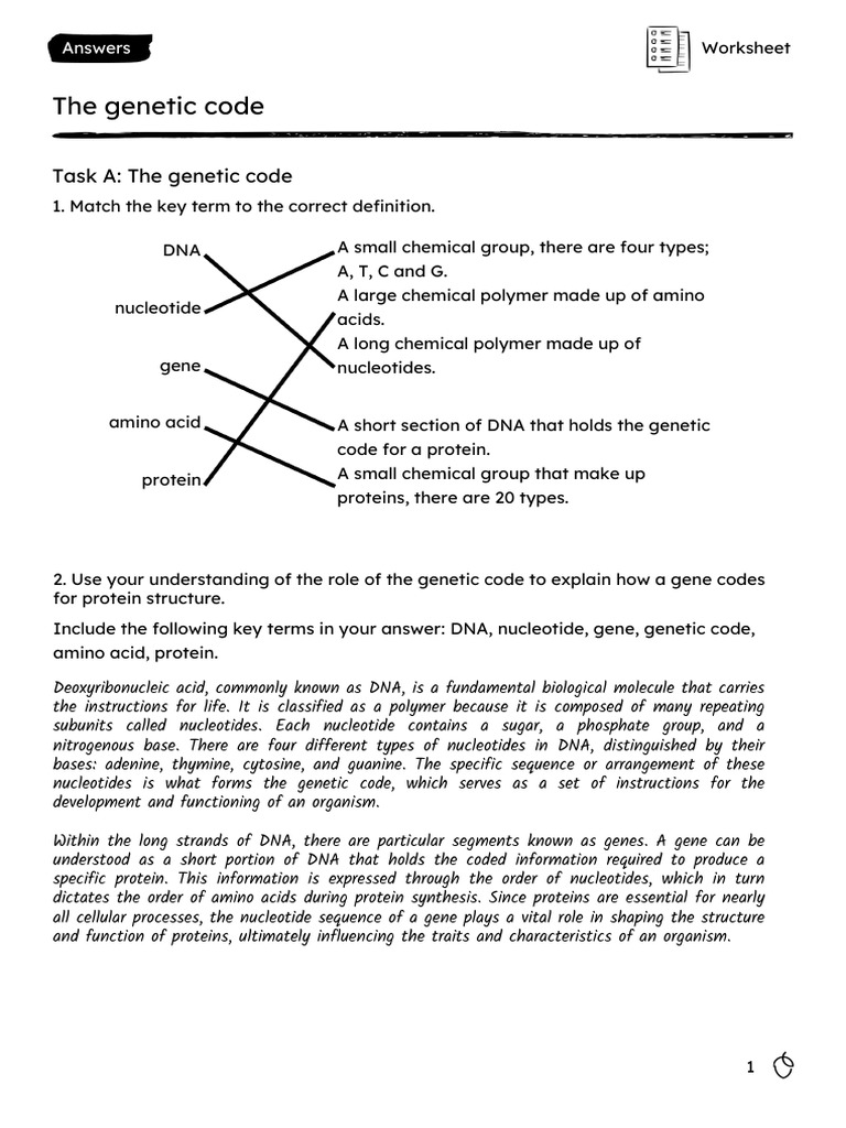 Genetic Code Worksheet Answers | PDF | Nucleotides | Dna