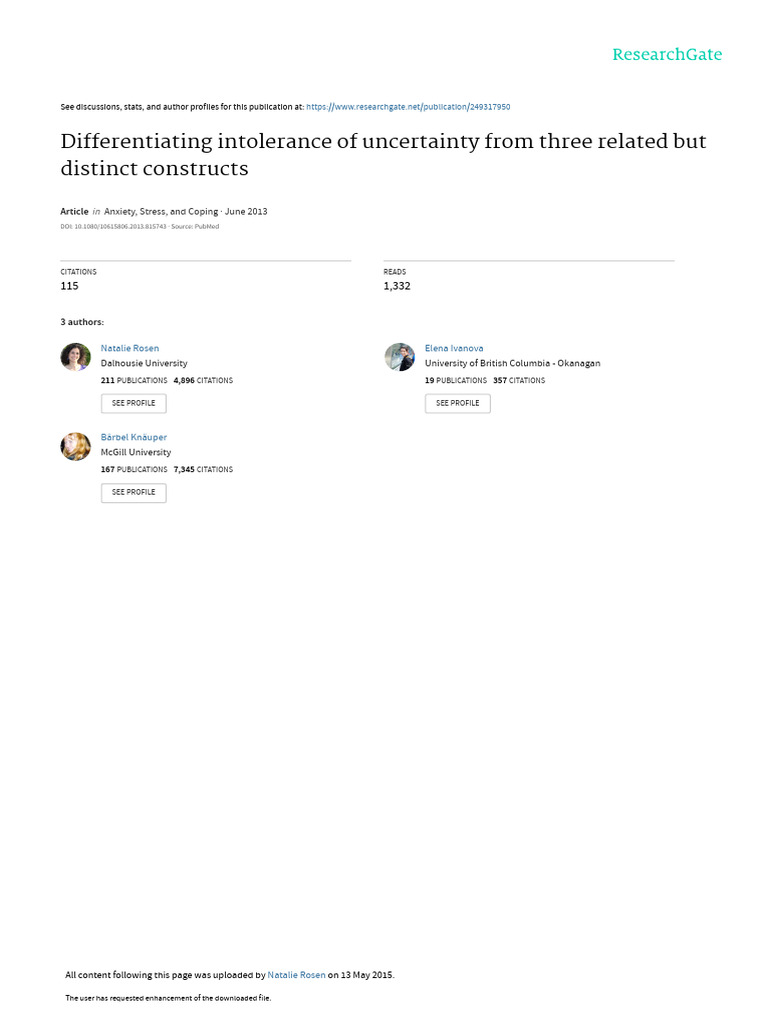 Distinguishing Uncertainty Intolerance Constructs | PDF | Anxiety ...