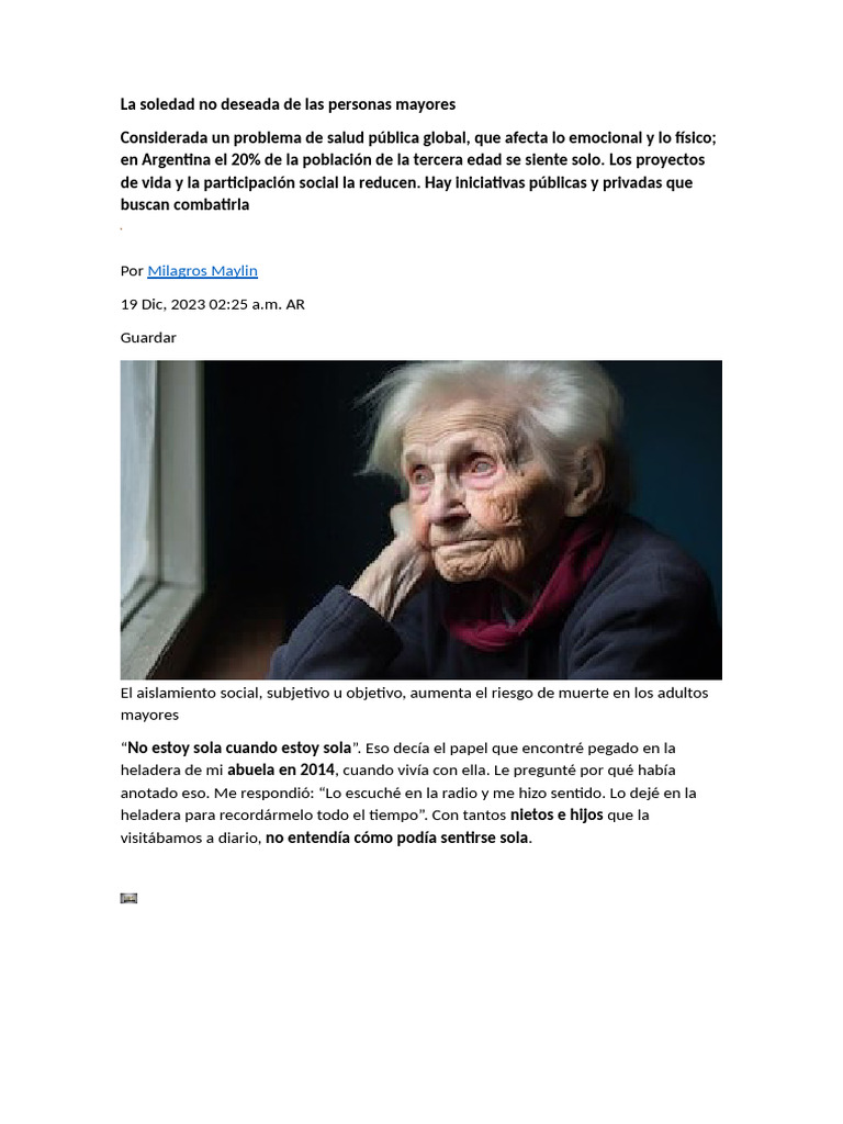 La Soledad No Deseada de Las Personas Mayores | PDF | Vejez | Soledad