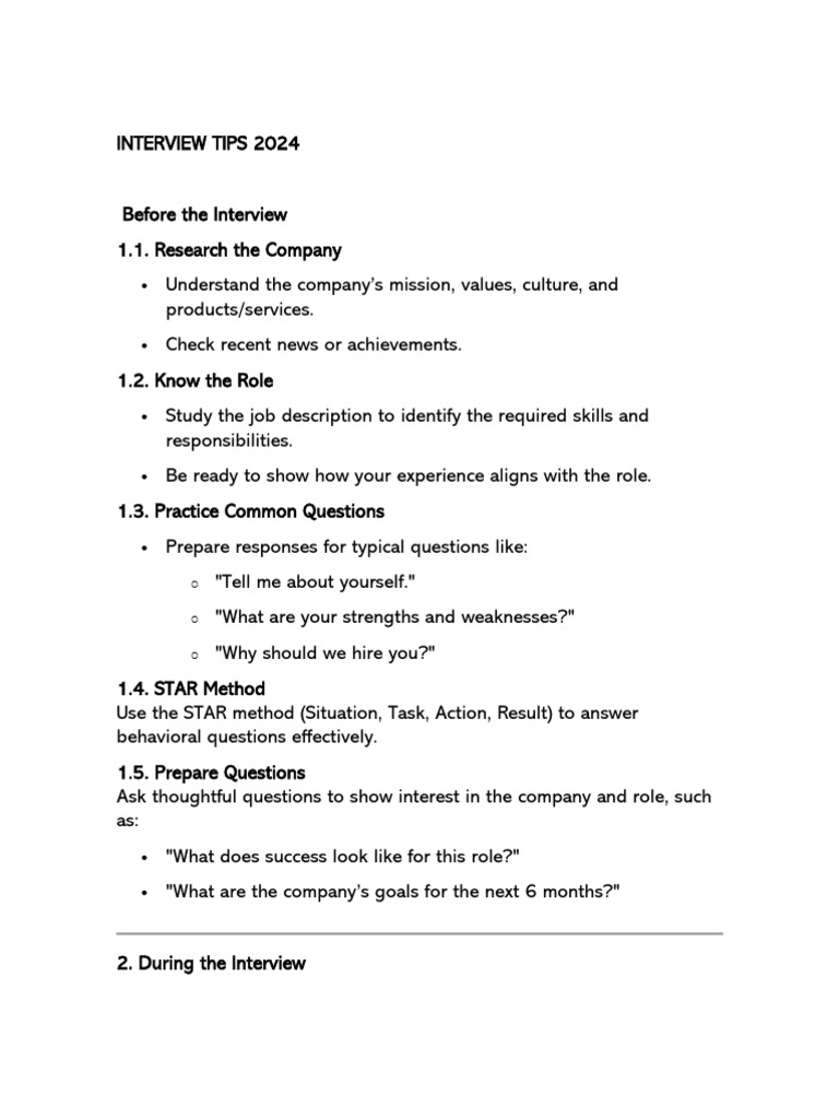 Interview Tips 2024 | PDF