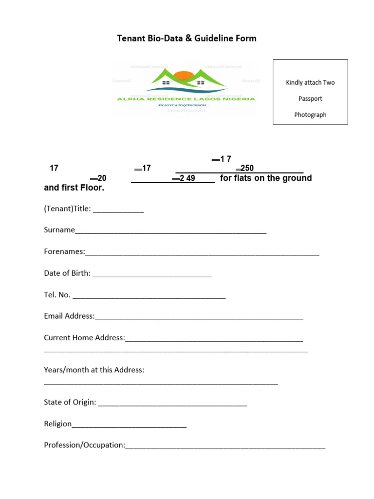 Tenant Bio-Data Form for Alpha Residence | PDF | Common Law