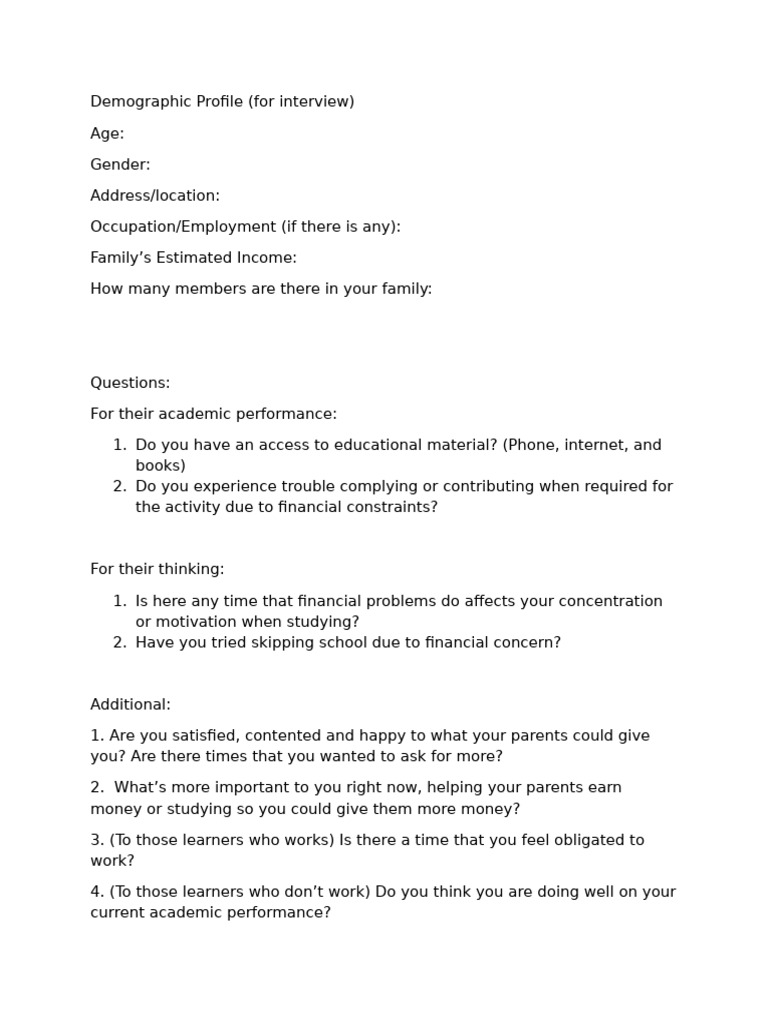 Demographic Interview Profile Template | PDF