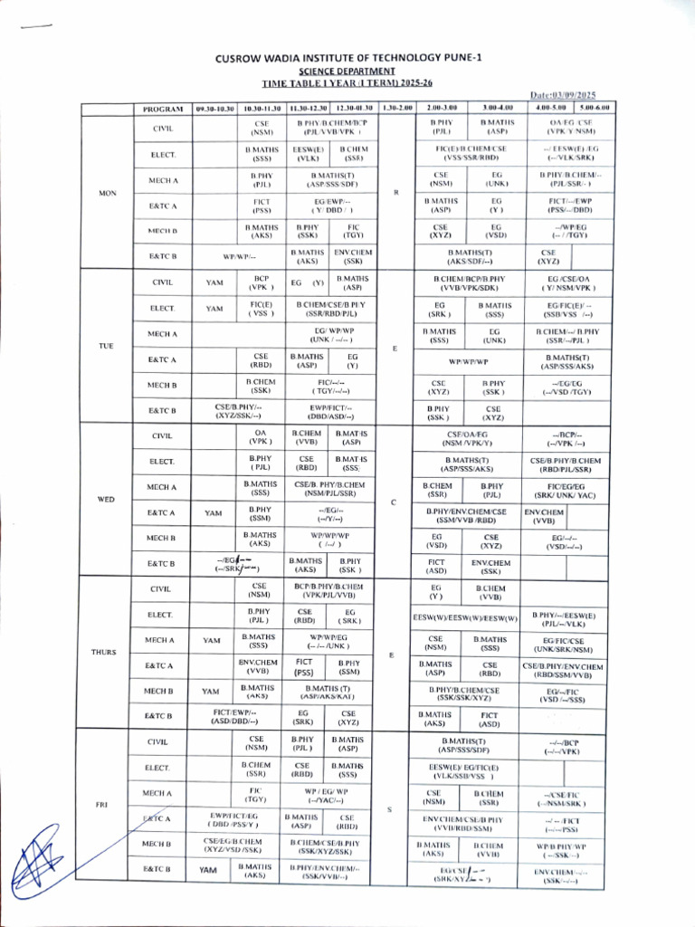Timetable 1st Term 2025-26 | PDF