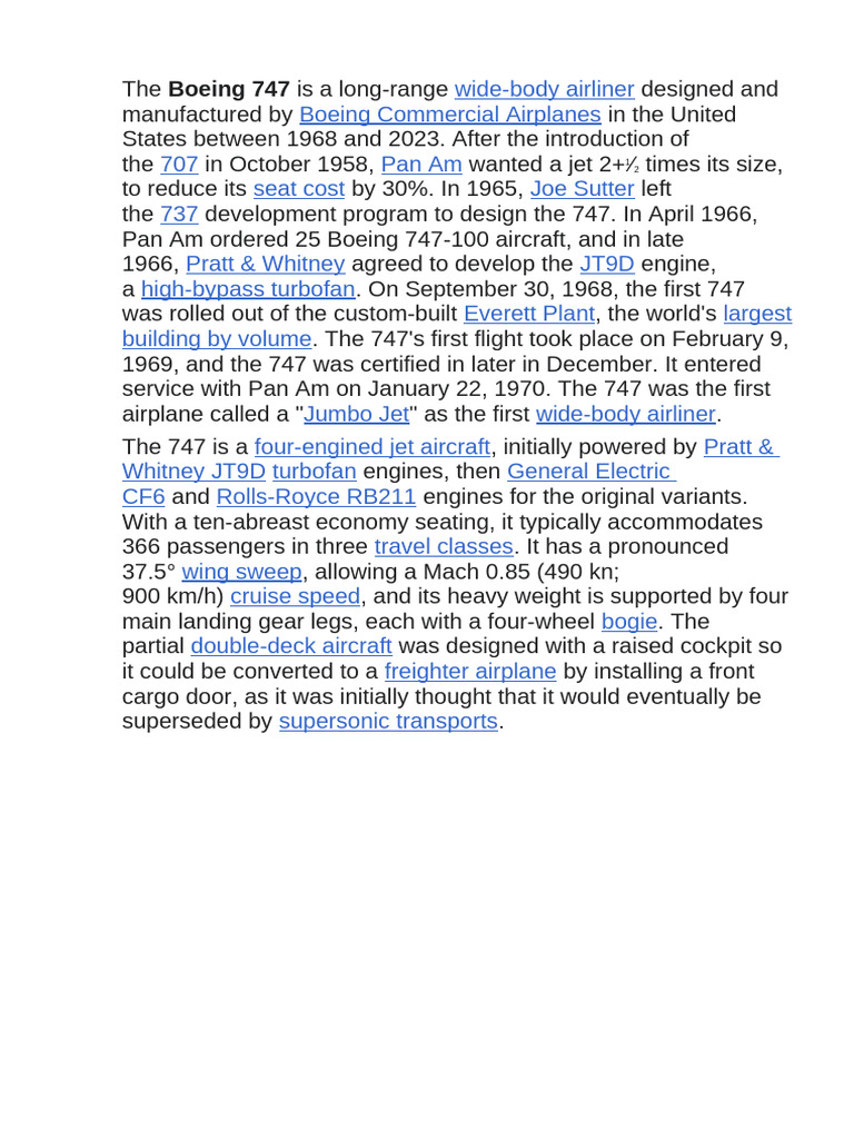 Boeing 747: The Jumbo Jet History | PDF