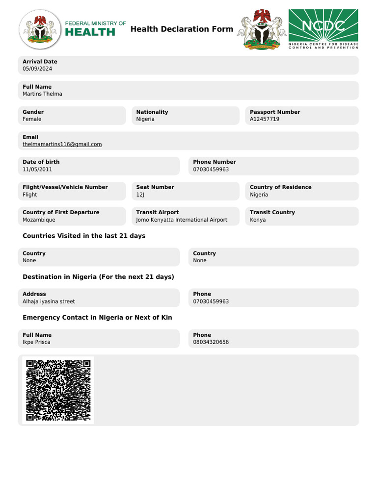 Health Declaration Form for Travelers | PDF