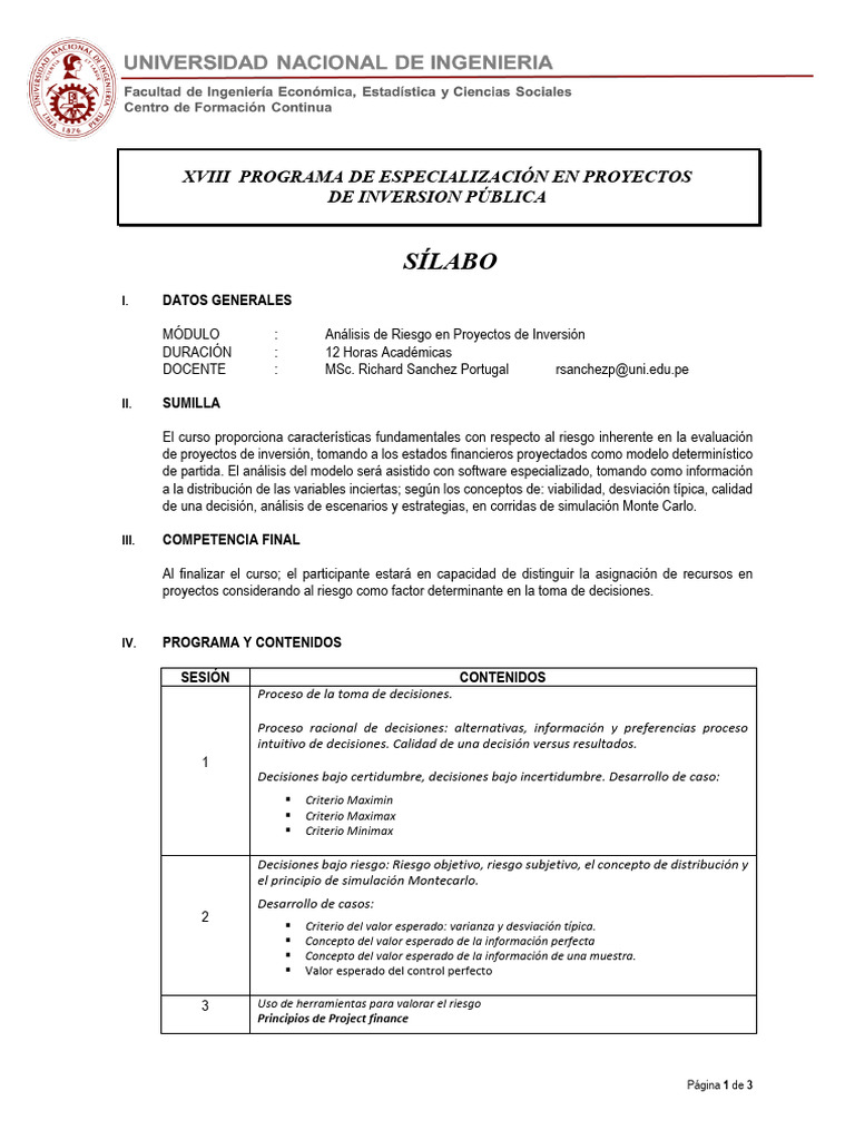 Análisis de Riesgo en Proyectos de Inversión | PDF | Toma de decisiones ...