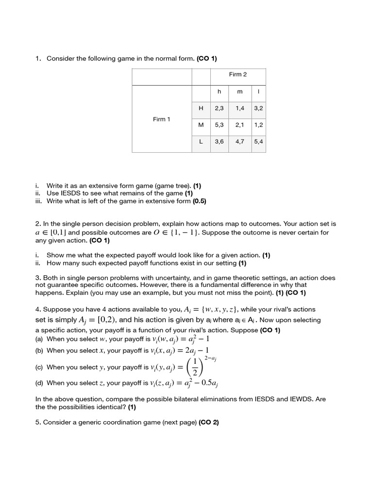 Game Theory Assignment 1 | PDF | Game Theory | Systems Theory