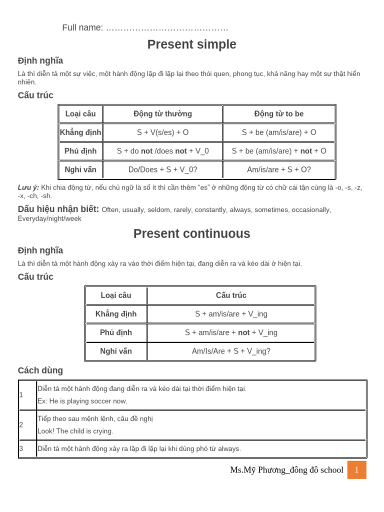 Tenses T NG H P | PDF