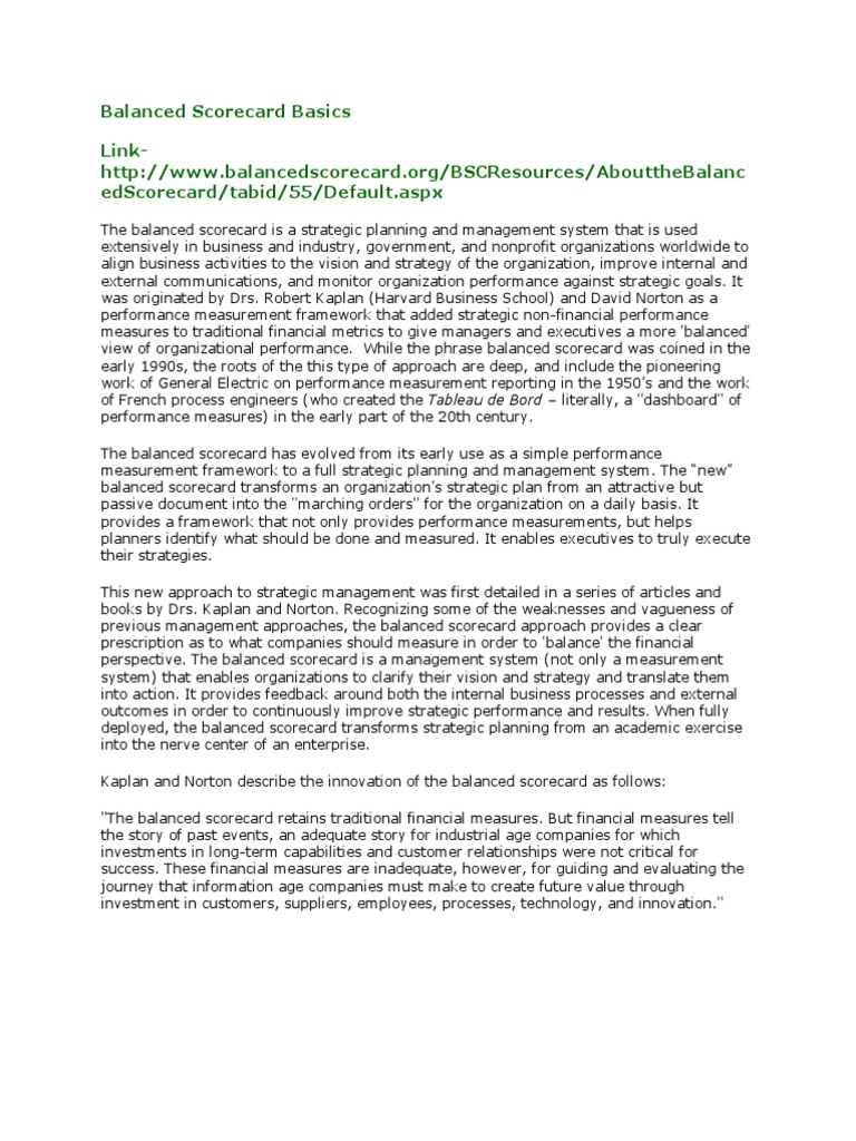 Balanced Scorecard Overview | PDF | Strategic Management | Innovation