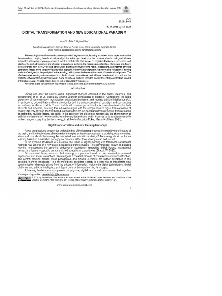 Digital Transformation and New Educational Paradigm | PDF