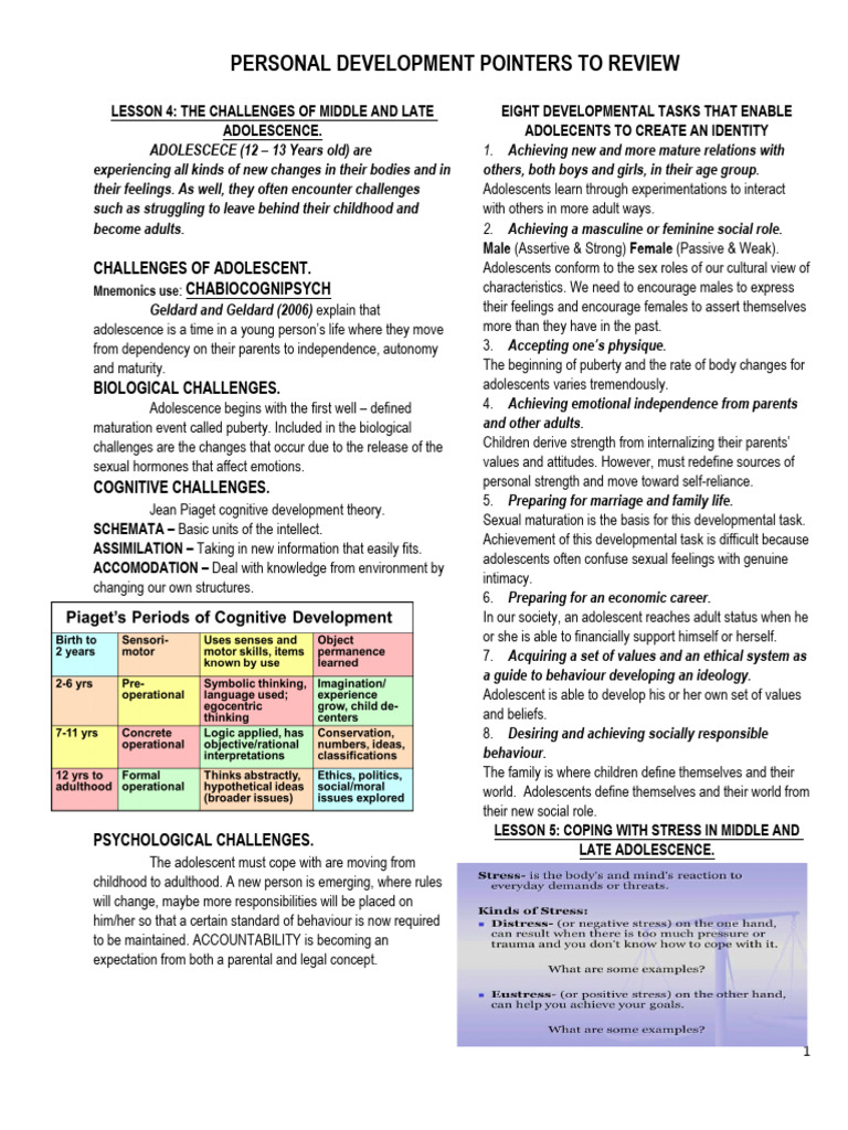 PERdev Pointers 2nd Quarter 1 | PDF | Adolescence | Mental Disorder