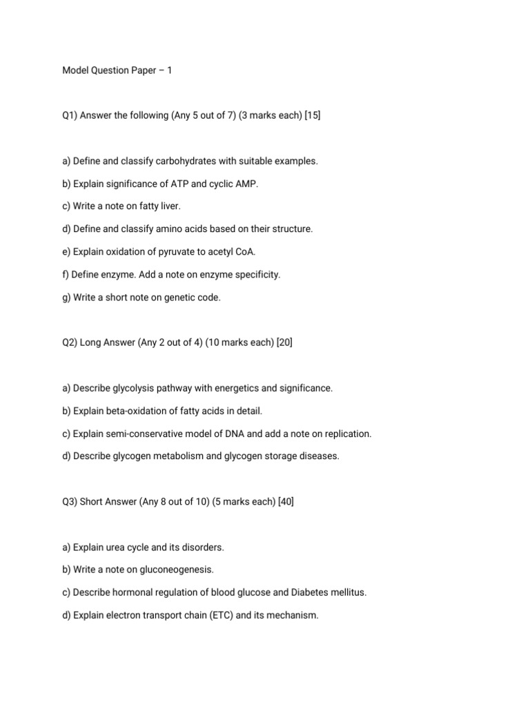 Biochemistry Model Question Papers | PDF | Metabolism | Metabolic Pathway