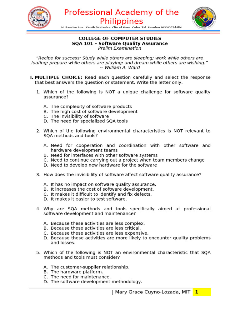 SQA 101 - Prelim Examination | PDF | Software Testing | Software
