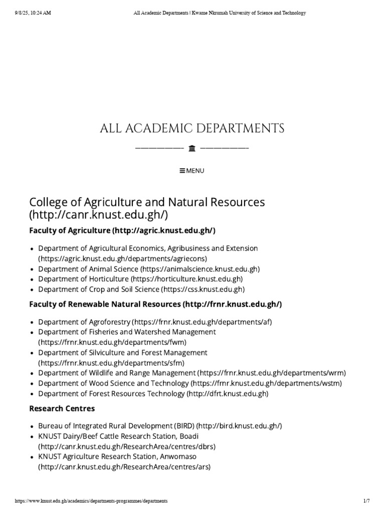 KNUST Academic Departments Overview | PDF | Pathology | Engineering