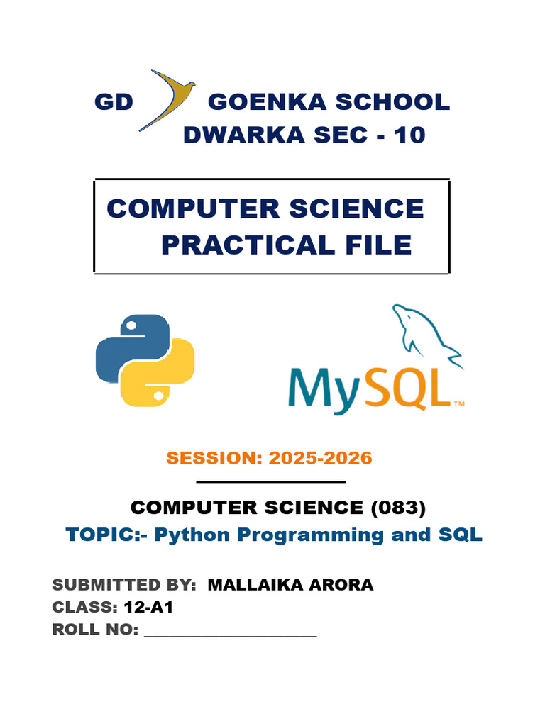 Python & SQL Practical File 2025-26 | PDF | Data Management