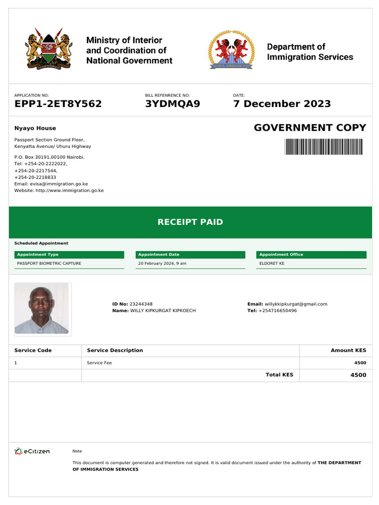 Epp1-2et8y562-Immigration Receipt | PDF | Authentication | Government ...