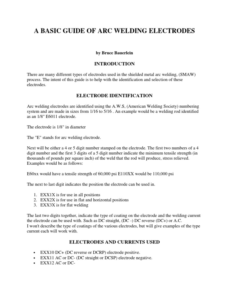 Basic Arc Welding Electrode Guide | PDF | Electrode | Welding