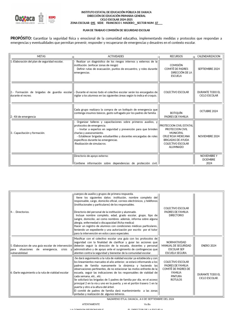 Plan de Seguridad Escolar 2024-2025 | PDF | Defensa Civil