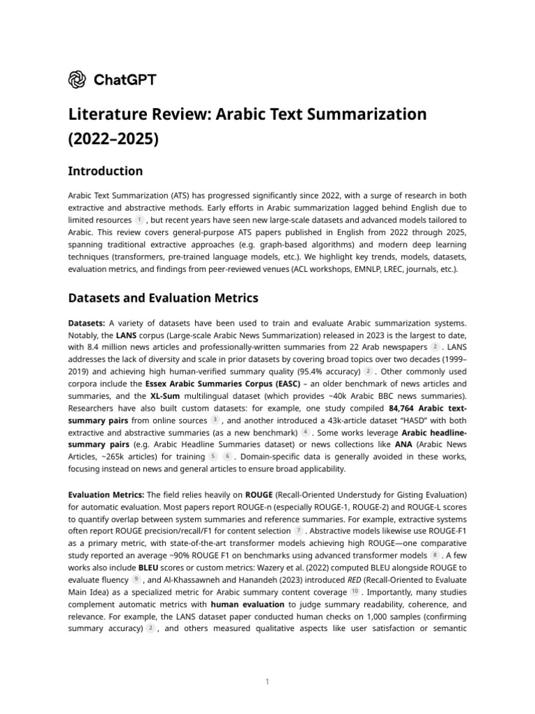Arabic Text Summarization Review 2022-2025 | PDF | Machine Learning ...