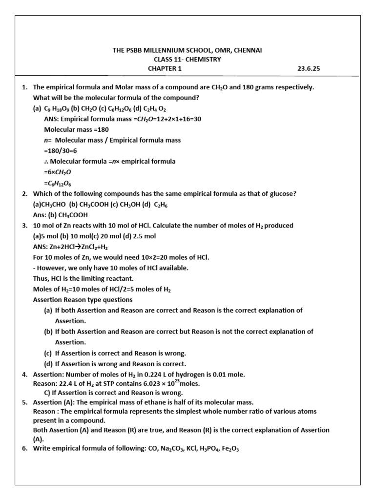 Chapter 1 - Worksheet | PDF | Mole (Unit) | Physical Sciences