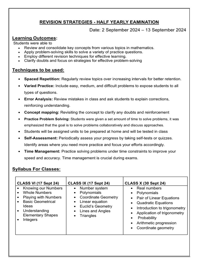 Maths Revision Strategies Overview | PDF | Geometry | Equations