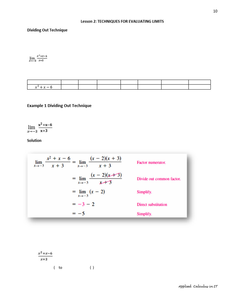Lesson 2 Techniques For Evaluating Limits | PDF | Discrete Mathematics ...