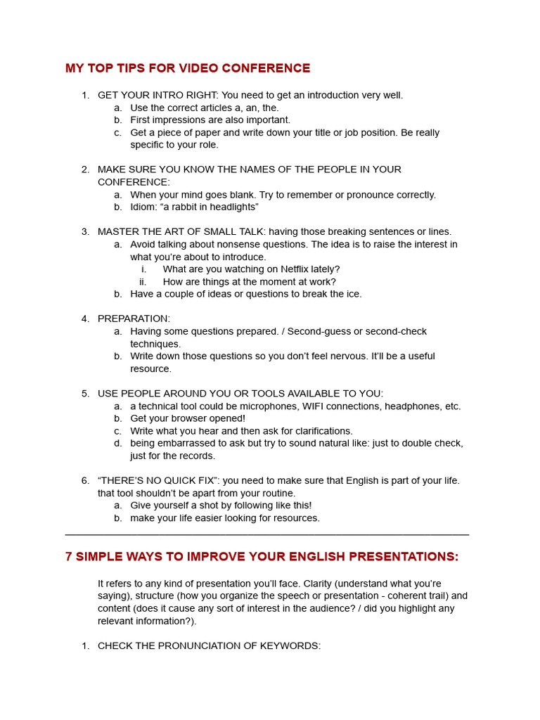 Tips for Effective Video Conferencing | PDF | Linguistics | Human ...