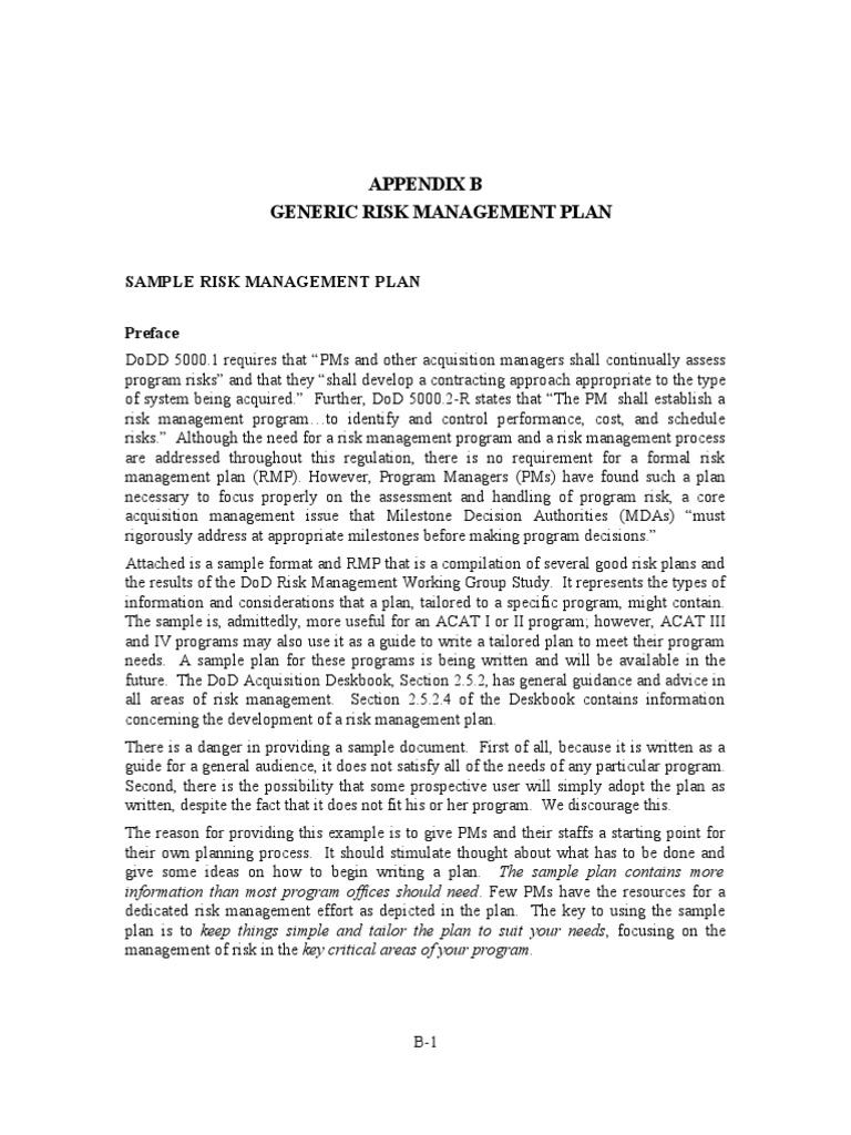 Generic Risk Management Plan | PDF | Risk Management | Risk