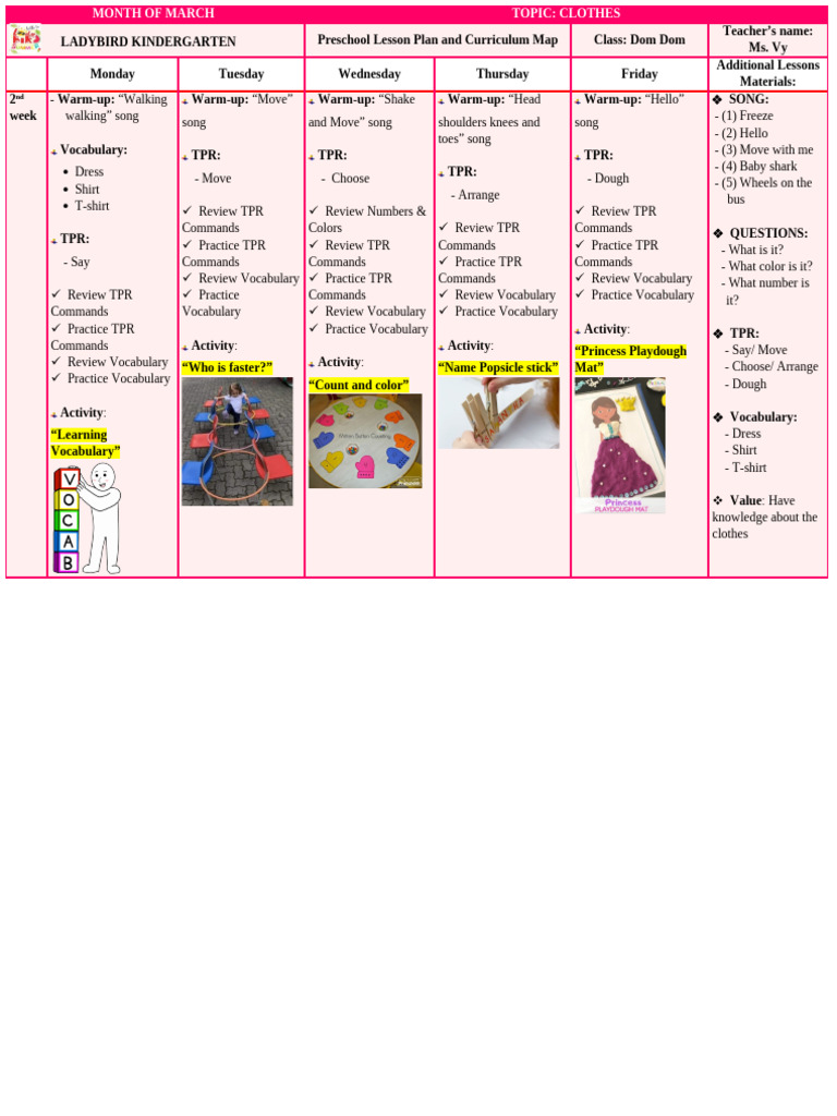 English Lesson Plan DOM DOM (March W2) | PDF