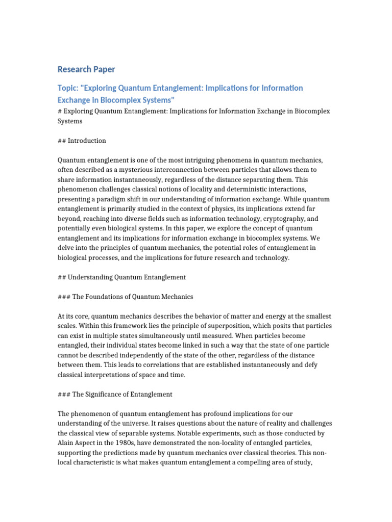 Exploring Quantum Entanglement Implications For Information 7998 | PDF ...
