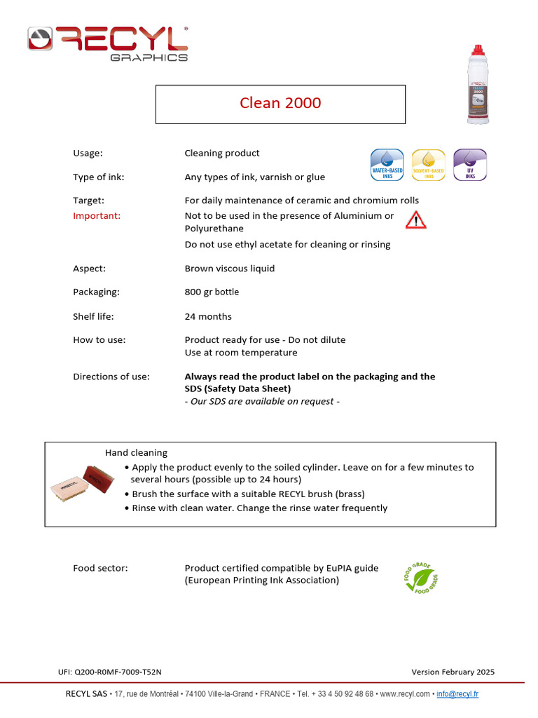 RECYL Clean 2000: Ink Cleaning Solution | PDF