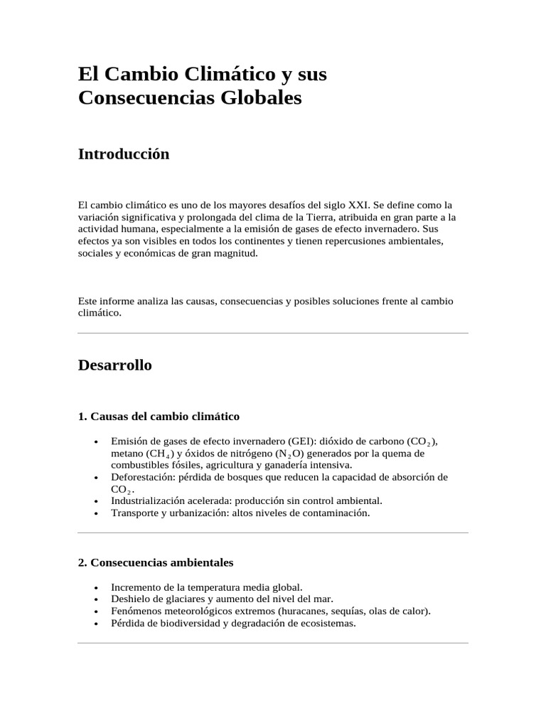 El Cambio Climático y Sus Consecuencias Globales | PDF | Cambio ...