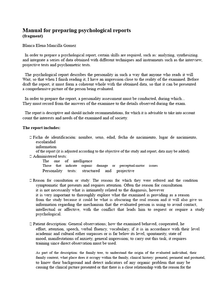 Guide to Writing Psychological Reports | PDF | Psychology | Psychodynamics