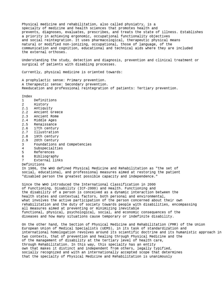 Overview of Physical Medicine and Rehabilitation | PDF | Physical ...