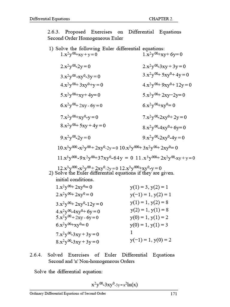 Euler Differential Equations Exercises | PDF