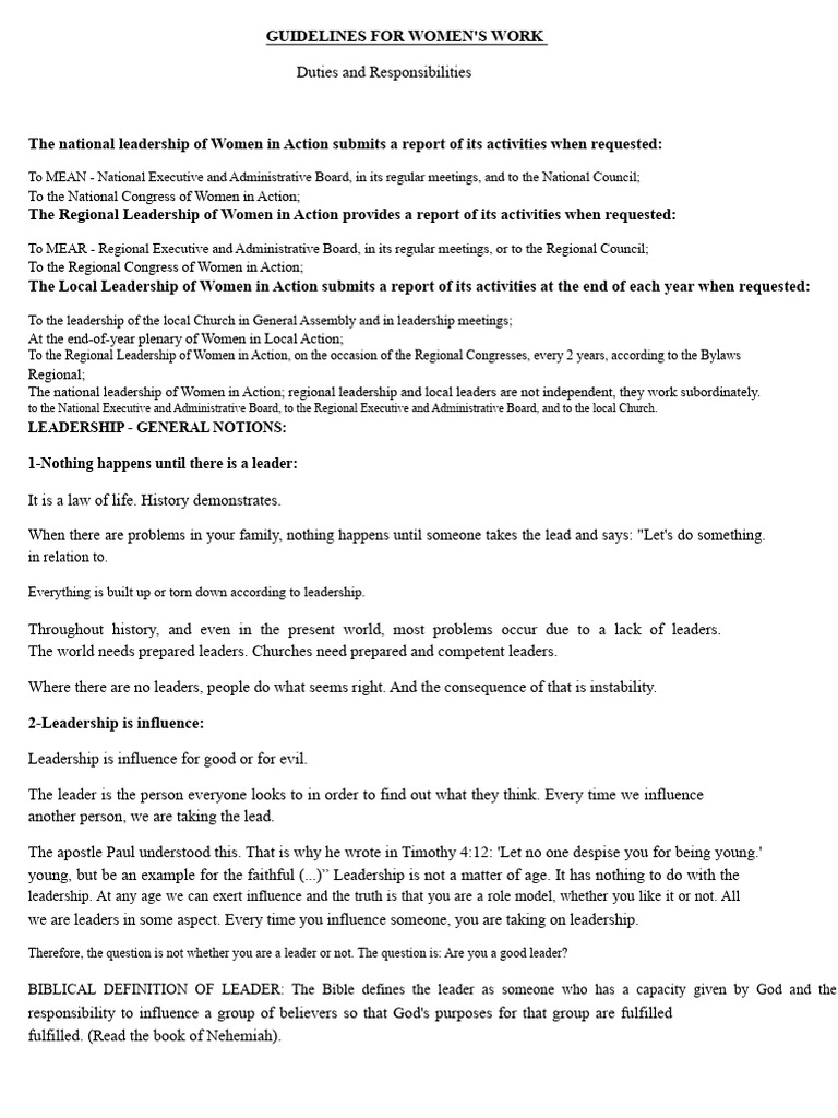 Women's Leadership Guidelines in Action | PDF | Ministry Of Jesus | Receipt